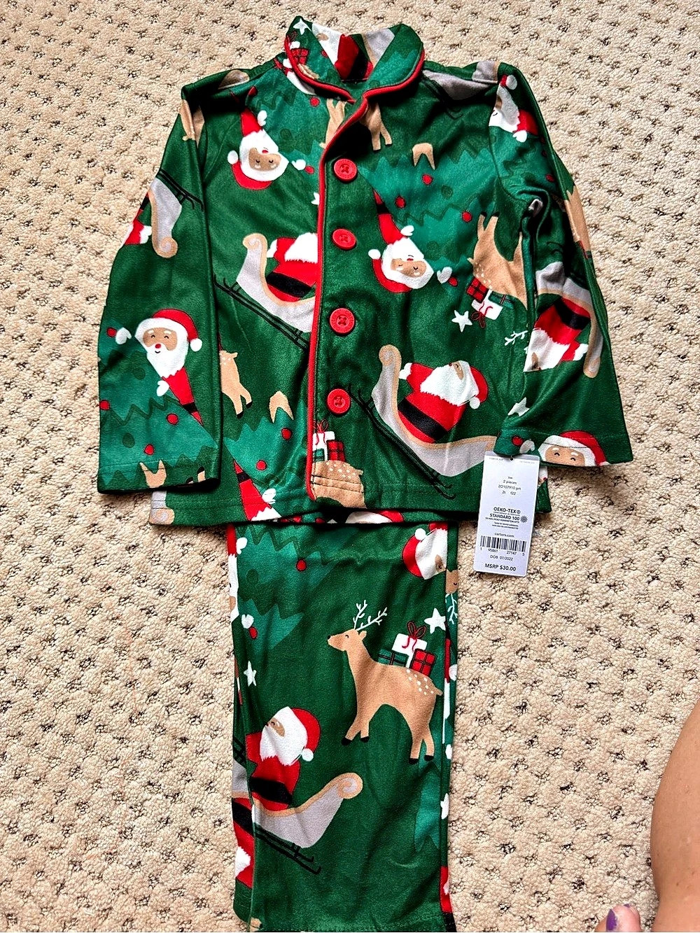 Kids Christmas Pajama Set in Green & Red NWT